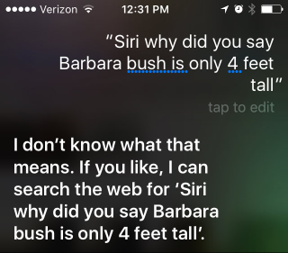 Illustration for article titled I Swear to God Siri Was Messing With Me Last Night About Barbara Bush's Height